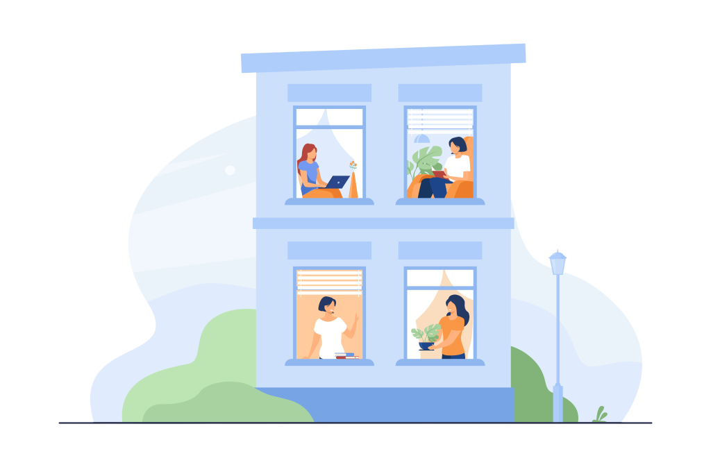 Bert assurances - illustration personnes dans immeuble
